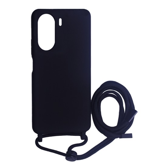 Capa de Silicone com Cordão para Xiaomi Redmi 13C/Poco C65 Preto